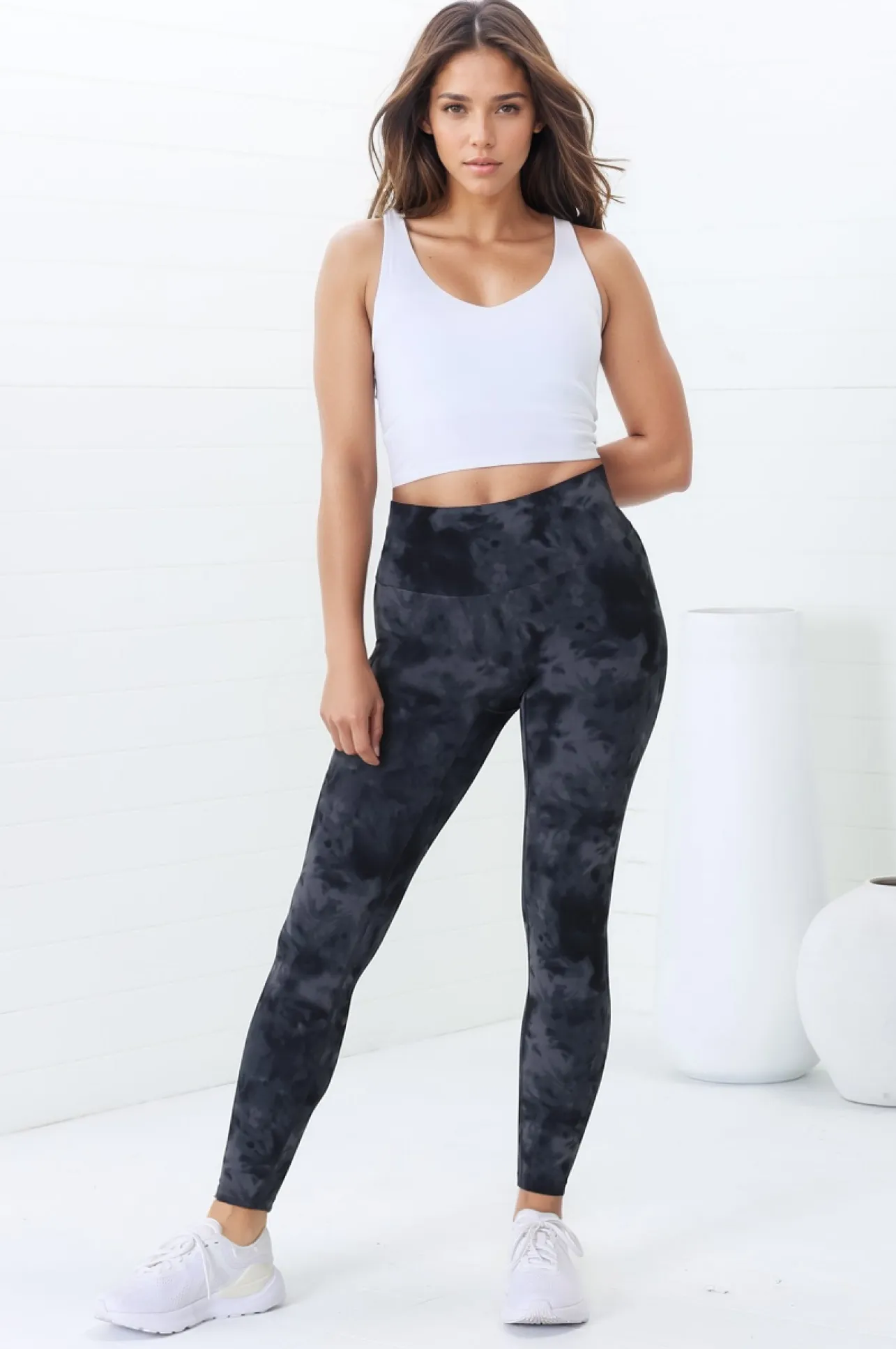 Axel Leggings - High Waisted Full Length Leggings in Grey Tie-Dye>Salty Crush Outlet
