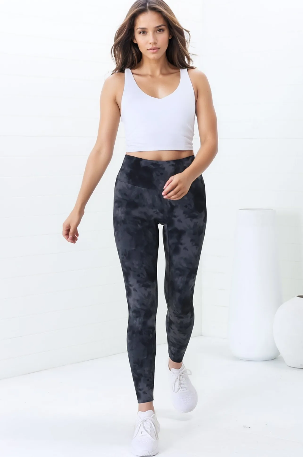 Axel Leggings - High Waisted Full Length Leggings in Grey Tie-Dye>Salty Crush Outlet