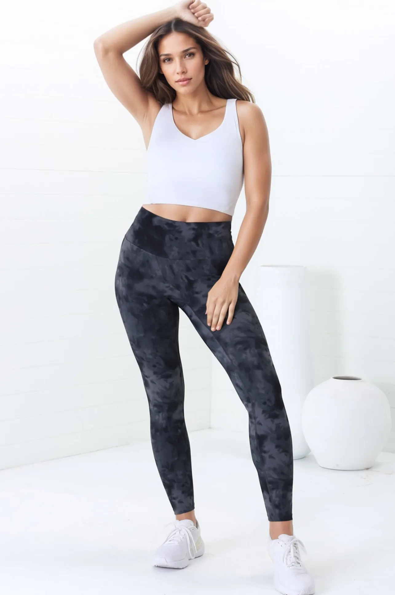 Axel Leggings - High Waisted Full Length Leggings in Grey Tie-Dye>Salty Crush Outlet