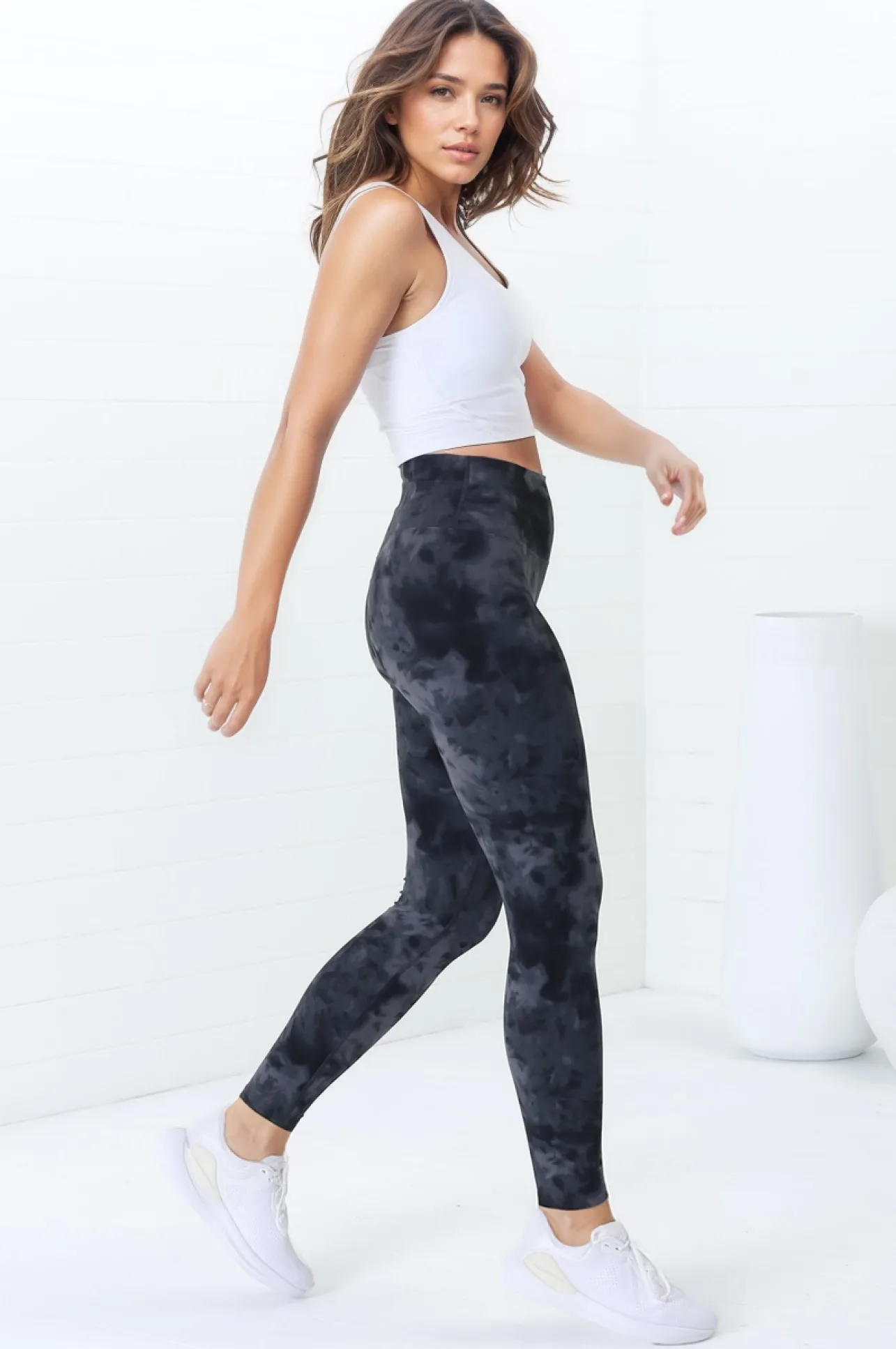 Axel Leggings - High Waisted Full Length Leggings in Grey Tie-Dye>Salty Crush Outlet