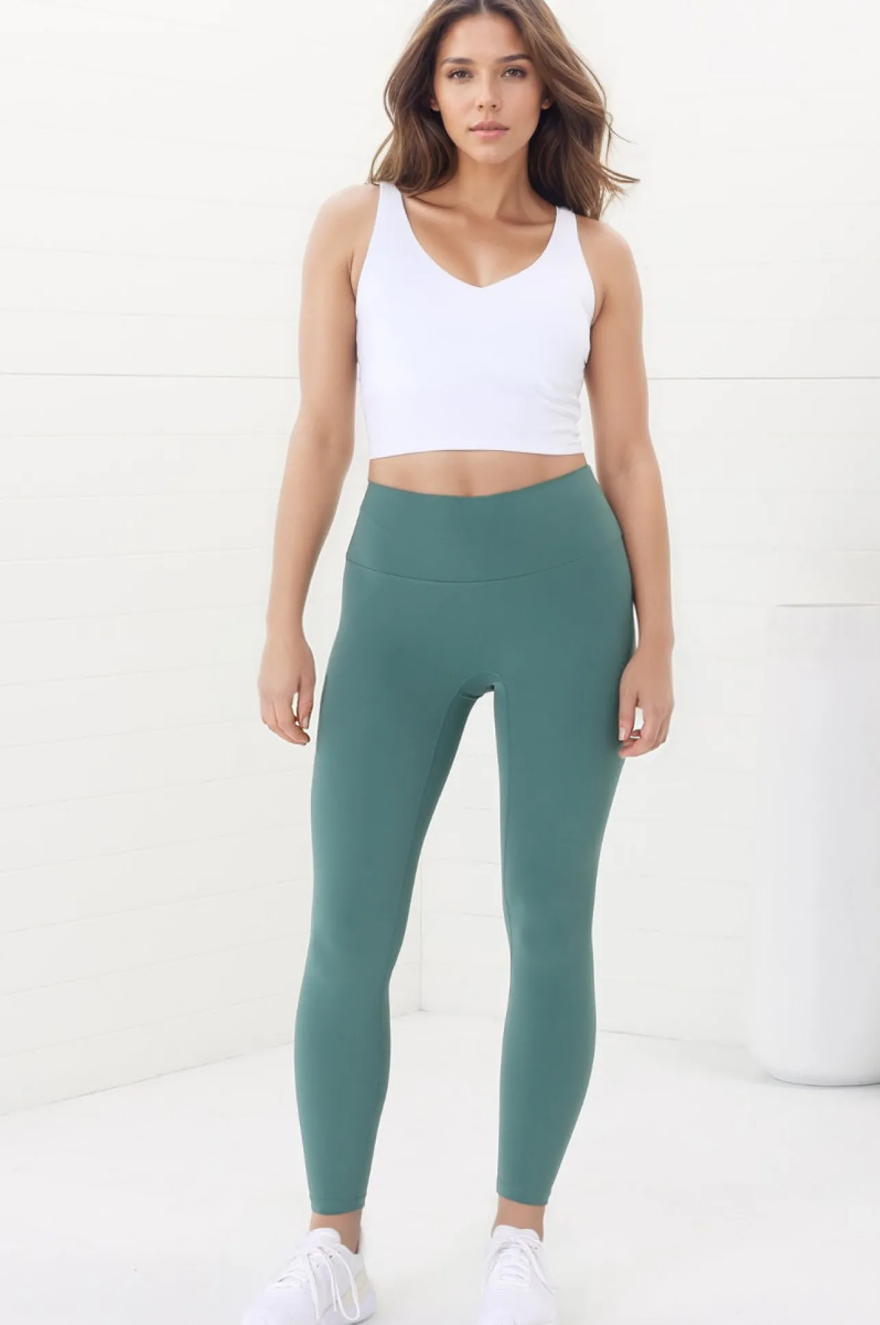 Axel Leggings - High Waisted Full Length Leggings in Moss Green>Salty Crush Discount