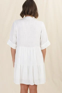 Ayva Mini Dress - 3/4 Sleeve Tiered Smock Dress in Off White><noscript><img width=