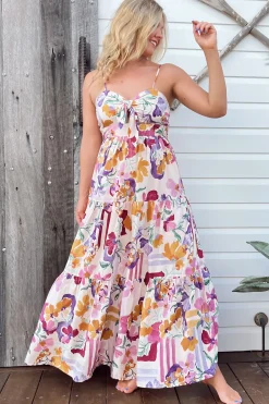 Bambi Maxi Dress - Sun Dress with Cut Out Detail and Bow at the Bust in Sweet Lily Print><noscript><img width=
