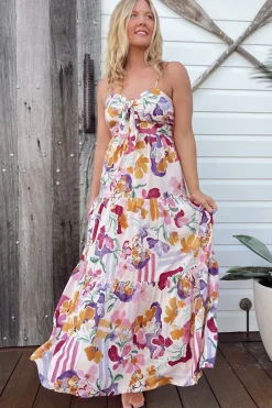 Bambi Maxi Dress - Sun Dress with Cut Out Detail and Bow at the Bust in Sweet Lily Print><noscript><img width=