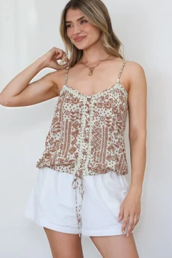 Bambini Top - Adjustable Strap Button Down Cami with Tie at Waist in Wilder Print><noscript><img width=
