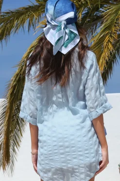 Beachly Mesh Shirt - Cotton Mesh Stripe Relaxed Button Down Shirt in Blue><noscript><img width=