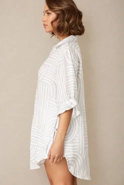 Beachly Shirt - Folded Collar Button Down Relaxed Shirt in Hansel Print><noscript><img width=