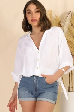Beachly Shirt - Folded Collar Button Down Relaxed Shirt In White><noscript><img width=