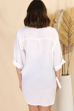 Beachly Shirt - Folded Collar Button Down Relaxed Shirt In White><noscript><img width=