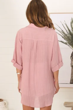 Beachly Shirt - Folded Collar Button Down Relaxed Shirt In Blush><noscript><img width=