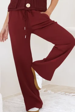 Beckham Pants - High Waisted Sports Stripe Pants in Burgandy>Salty Crush