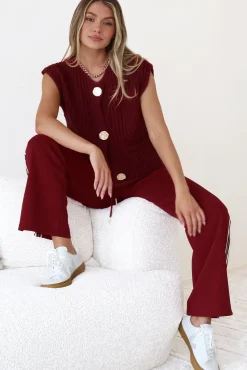 Beckham Pants - High Waisted Sports Stripe Pants in Burgandy><noscript><img width=