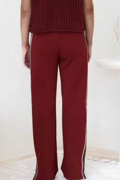 Beckham Pants - High Waisted Sports Stripe Pants in Burgandy><noscript><img width=