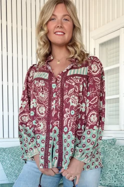 Bee Blouse - Lace Decal Button Down Long Sleeve Blouse in Athena Print>Jaase Online