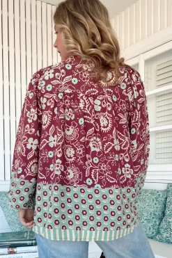 Bee Blouse - Lace Decal Button Down Long Sleeve Blouse in Athena Print><noscript><img width=