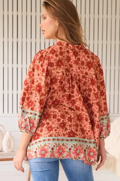 Bee Blouse - Lace Decal Button Down 3/4 Sleeve Blouse in Lillianna Print><noscript><img width=