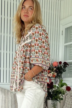 Bee Blouse - Lace Decal Button Down 3/4 Sleeve Blouse in Harlowe Print><noscript><img width=