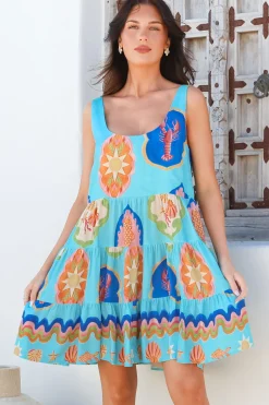Benni Mini Dress - Scoop Neckline Tiered Sun Dress in Boardwalk Print><noscript><img width=