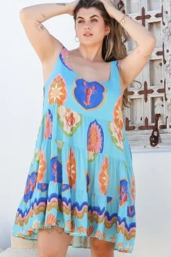 Benni Mini Dress - Scoop Neckline Tiered Sun Dress in Boardwalk Print><noscript><img width=