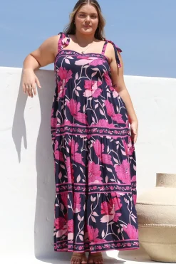 Berta Maxi Dress - Square Neckline Tie Strap Tiered Sun Dress in Ambi Print><noscript><img width=