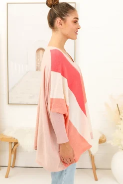 Bless Jumper - Colour Block Oversized Batwing Sleeve Jumper in Pink><noscript><img width=