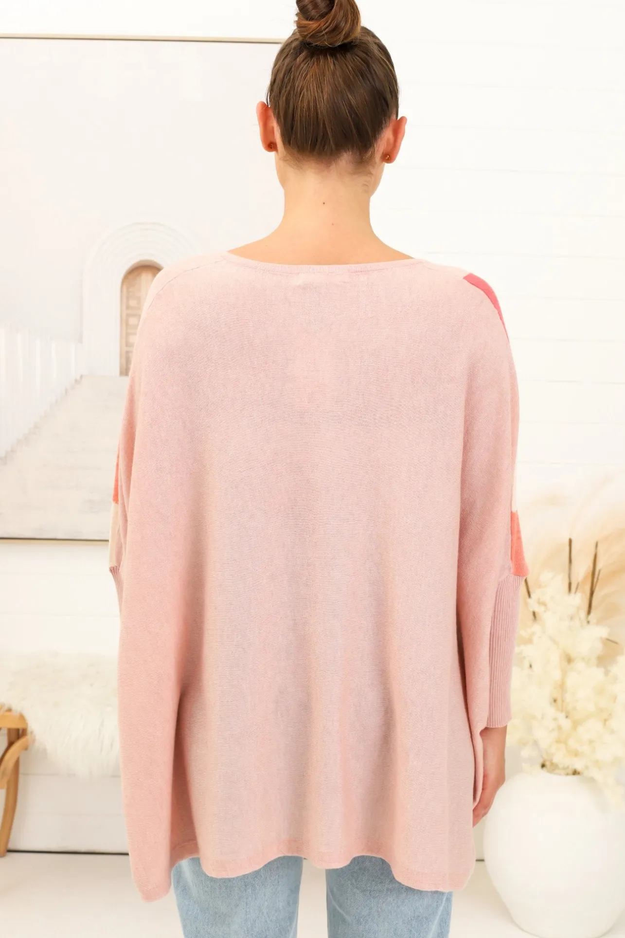 Bless Jumper - Colour Block Oversized Batwing Sleeve Jumper in Pink>Salty Crush Online