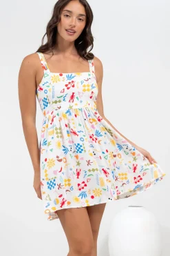 Bliss Mini Dress - Square Neckline Tiered Sun Dress in Soliel Print><noscript><img width=