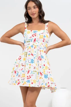 Bliss Mini Dress - Square Neckline Tiered Sun Dress in Soliel Print><noscript><img width=