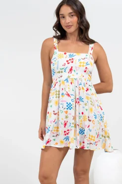 Bliss Mini Dress - Square Neckline Tiered Sun Dress in Soliel Print><noscript><img width=