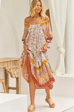 Blossom Maxi Dress - Scoop Neck On or Off Shoulder Smock Dress in Quincy Print><noscript><img width=