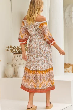 Blossom Maxi Dress - Scoop Neck On or Off Shoulder Smock Dress in Quincy Print><noscript><img width=