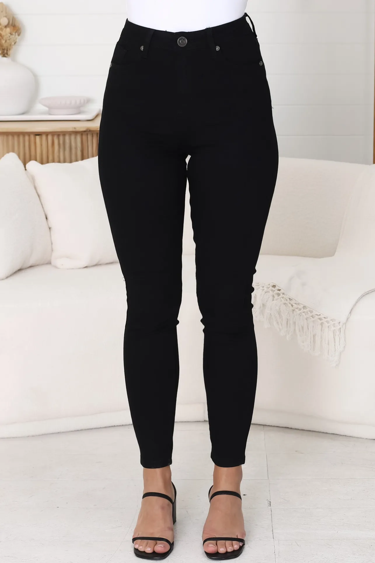 Bob Jeans - High Waist Stretch Skinny Leg Jeans in Black>Salty Crush Online