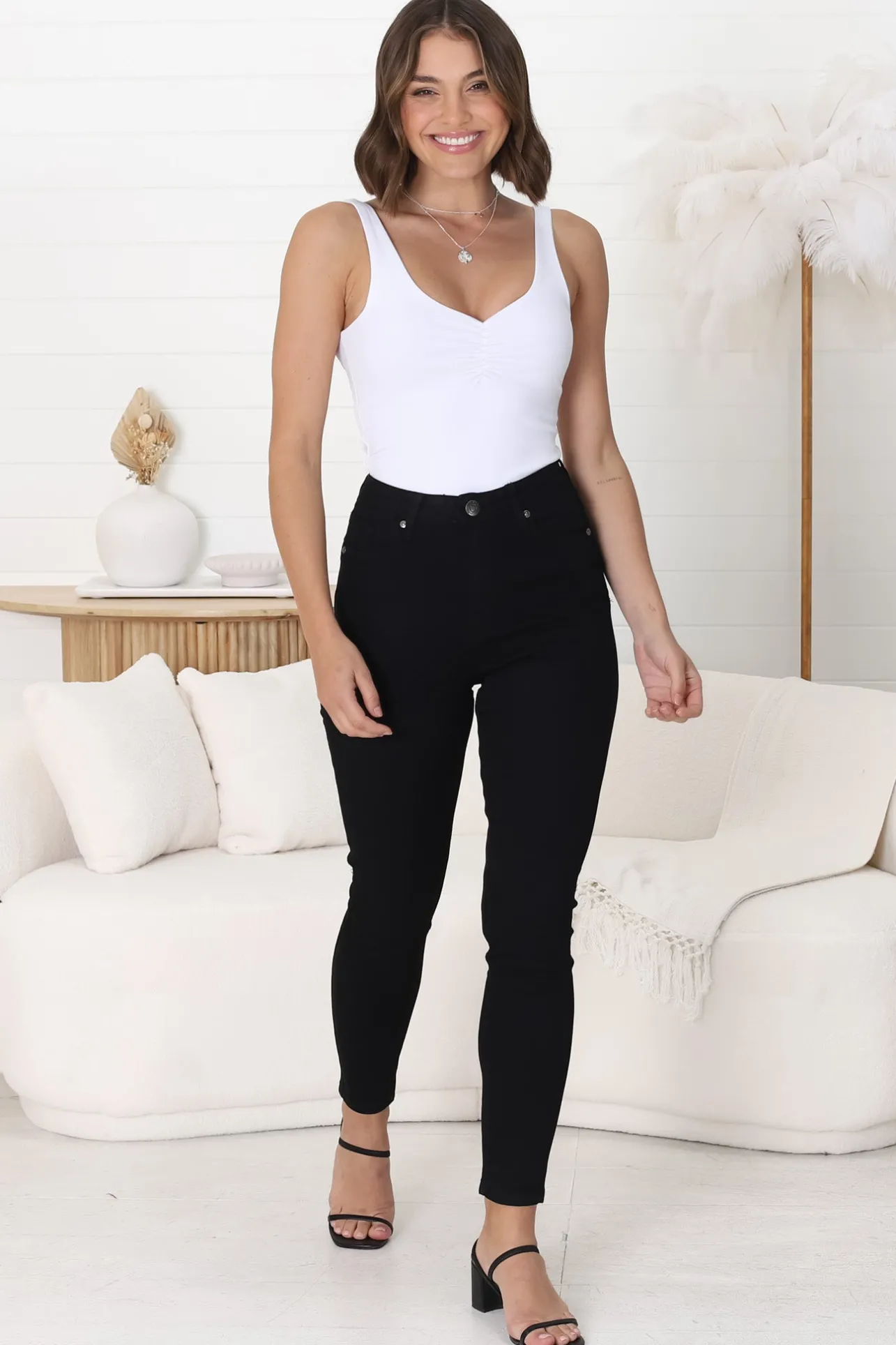 Bob Jeans - High Waist Stretch Skinny Leg Jeans in Black>Salty Crush Online