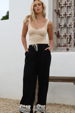 Bohdi Joggers - High Waisted Straight Leg Decaled Jogger in Black>Salty Crush Online