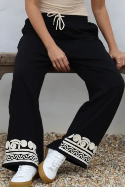 Bohdi Joggers - High Waisted Straight Leg Decaled Jogger in Black><noscript><img width=