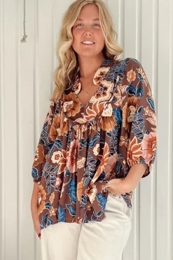 Boheme Blouse - Thick Collar Smock Blouse in Tierra Print>Jaase