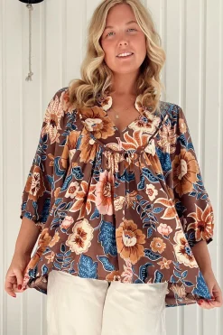Boheme Blouse - Thick Collar Smock Blouse in Tierra Print>Jaase