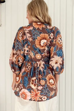 Boheme Blouse - Thick Collar Smock Blouse in Tierra Print><noscript><img width=