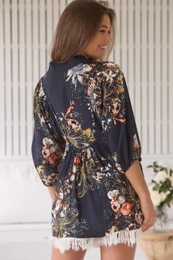 Boheme Blouse - Thick Collar Smock Blouse in Indigo Print><noscript><img width=