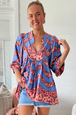 Boheme Blouse - Thick Collar Smock Blouse in Little Flowers Print><noscript><img width=