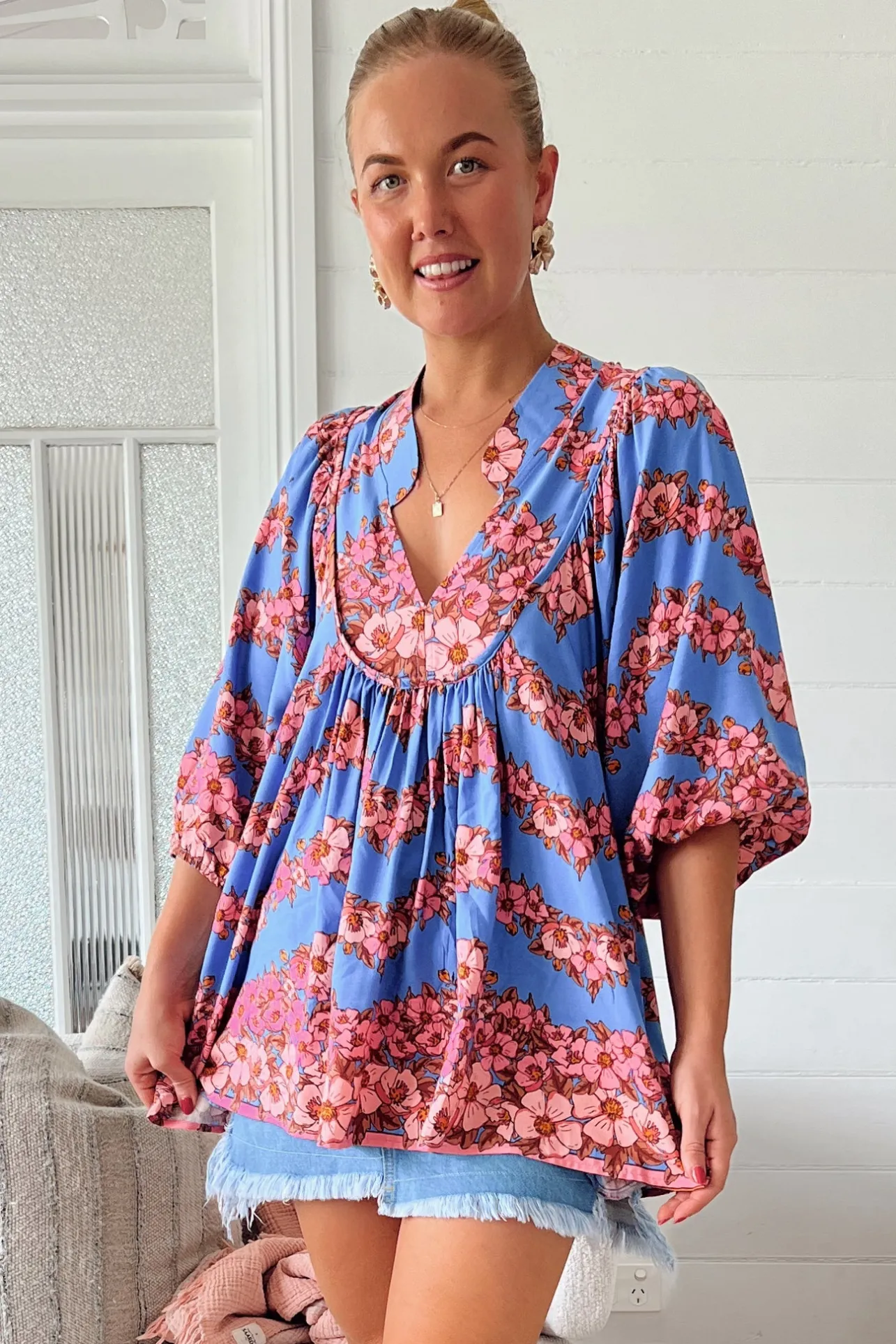 Boheme Blouse - Thick Collar Smock Blouse in Little Flowers Print>Jaase Online