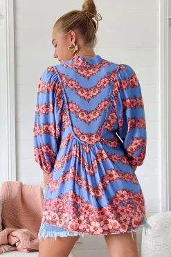 Boheme Blouse - Thick Collar Smock Blouse in Little Flowers Print><noscript><img width=