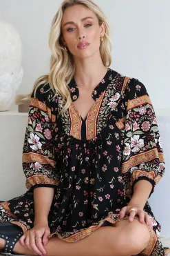 Boheme Midi Dress - Piping Defined Bust Slimline Smock Dress In Eternity Print><noscript><img width=