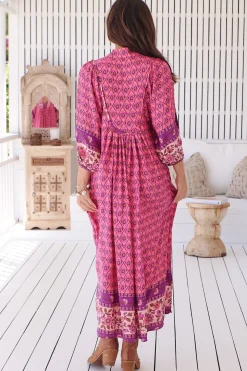 Boheme Midi Dress - Piping Defined Bust Slimline Smock Dress In Jolene Print><noscript><img width=
