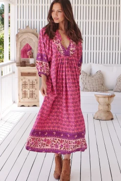 Boheme Midi Dress - Piping Defined Bust Slimline Smock Dress In Jolene Print><noscript><img width=