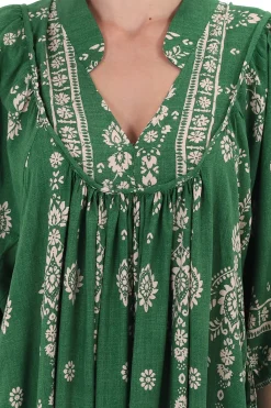Boheme Midi Dress - Piping Defined Bust Slimline Smock Dress in Kiva Print><noscript><img width=