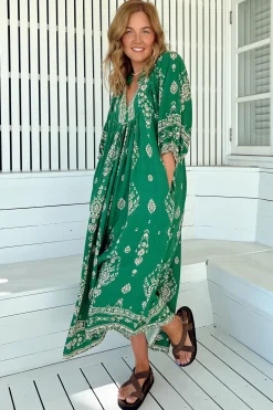 Boheme Midi Dress - Piping Defined Bust Slimline Smock Dress in Kiva Print><noscript><img width=