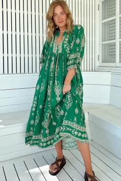 Boheme Midi Dress - Piping Defined Bust Slimline Smock Dress in Kiva Print><noscript><img width=