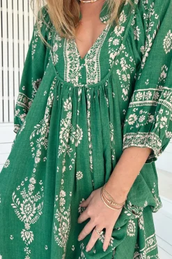 Boheme Midi Dress - Piping Defined Bust Slimline Smock Dress in Kiva Print><noscript><img width=