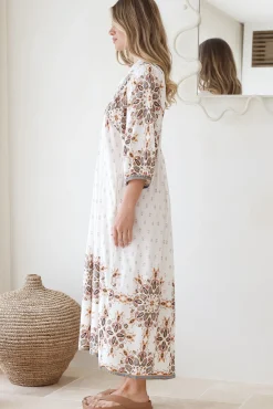 Boheme Midi Dress - Piping Defined Bust Slimline Smock Dress In Gemstone Print><noscript><img width=